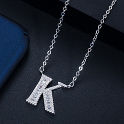 Letter K (with chain) Wife's Romantic Travel Same Style 26 English Alphabet Clavicle Chain Pendant Micro-inlaid Zircon Platinum Plated Necklace