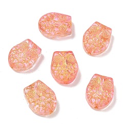 Hot pink Backfarbe transparente Glasperlen, Eule, goldenen Metall umschlungen, hot pink, 18x15x6 mm, Bohrung: 1.4 mm