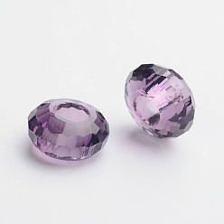 Purple 76 Faceted Glass European Beads, Large Hole Beads, No Metal Core, Rondelle, Purple, 14x7mm, Hole: 5.5mm