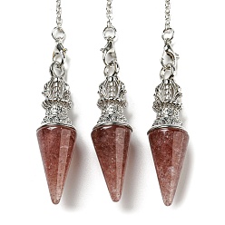 Strawberry Quartz Natural Strawberry Quartz Pointed Dowsing Pendulums, with Rack Plating Platinum Plated Brass Findings, Cadmium Free & Lead Free, 230mm, Hole: 1.6mm