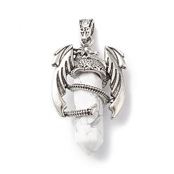 Howlite Natural Howlite Pointed Pendants, Faceted Bullet Charms, with Rack Plating Platinum Tone Alloy Dragon Findings, Cadmium Free & Lead Free, 39~41x24~25x13~14mm, Hole: 4x8mm