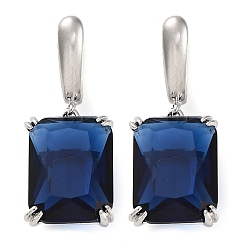 Морской Синий Прямоугольные серьги-кольца с паве из кубического циркония из латуни для женщин, платина, Marine Blue, 32x13 мм