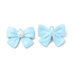 Светло-Голубой Сплав покрытия стойки с подвесками из искусственного жемчуга из абс-пластика, подвески с бантом, окрашенные распылением, без кадмия, без никеля и без свинца, Небесно-голубой, 17.5x22x6 мм, отверстие : 1.6 мм
