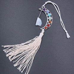 Aquamarine Aquamarine Cotton Tassel Pendant Decorations, 7 Chakra Moon Hanging Car Ornaments, 340mm