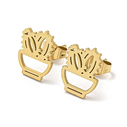 Golden 304 Stainless Steel Stud Earrings, Cactus Potted, Golden, 12x9mm
