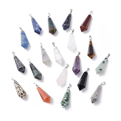 Mixed Stone Natural & Synthetic Mixed Stone Pointed Pendants, with Platinum Plated Brass Loops, Bullet, 35.3~38x13~14mm, Hole: 6.5x2.8mm