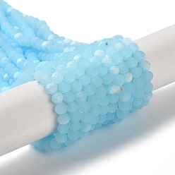 Light Sky Blue Imitation Jade Glass Beads Strands, Faceted, Frosted, Half AB Color Plated, Rondelle, Light Sky Blue, 4~4.5x3.5~4mm, Hole: 1mm, about 117~121pcs/strand, 16.61~16.73 inch(42.2~42.5cm)