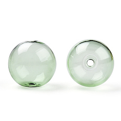 Vert Mer Moyen Perles de globe en verre borosilicaté soufflé transparent, ronde, pour diy souhait bouteille pendentif perles de verre, vert de mer moyen, 18x17mm, Trou: 2mm