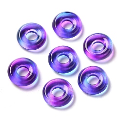 Blue Violet Transparent Glass European Beads, Large Hole, Flat Round, Blue Violet, 12x4mm, Hole: 5mm