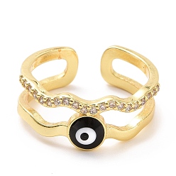 Черный Эмалевое кольцо-манжета сглаза с прозрачным кубическим цирконием, украшения из латуни с покрытием из светлого золота для женщин, без кадмия и без свинца, чёрные, размер США 7 3/4 (17.9 мм)