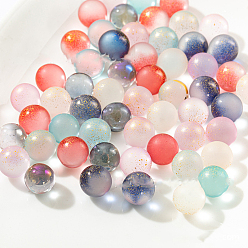 Mixed Color Czech Glass Beads, No Hole, with Glitter Powder, Round, Mixed Color, 10mm
