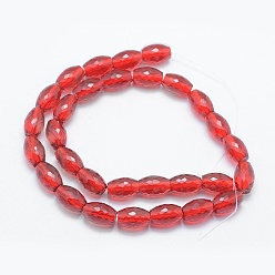 Red Transparent Glass Beads Strands, Faceted, Drum, Red, 11.5x8mm, Hole: 1.2mm, about 30pcs/strand, 13.7 inch(35cm)