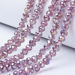 Old Rose Electroplate Glass Beads Strands, AB Color Plated, Faceted, Rondelle, Old Rose, 4x3mm, Hole: 0.4mm, about 123~127pcs/strand, 16.5~16.9 inch(42~43cm)