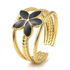 Настоящее золото 18K Цветок 304 эмалированные открытые манжеты из нержавеющей стали для женщин, ионное покрытие (ip), реальный 18 k позолоченный, 12.5 мм, внутренний диаметр: регулируемый