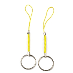 Yellow Polyester Cord Mobile Straps, with Platinum Plated Iron Findings, Yellow, 10.1~10.2cm