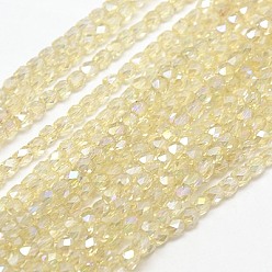 Pale Goldenrod Electroplate Glass Beads Strands, AB Color Plated, Faceted, Cube, Pale Goldenrod, 4x4x4mm, Hole: 1mm, about 100pcs/strand, 15.7 inch