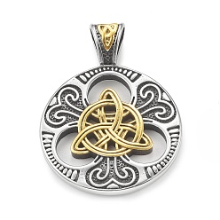 Antique Silver & Golden Viking Norse 304 Stainless Steel Pendants, Flat Round with Triquetra Knot Charm, Antique Silver & Golden, 45x33x8mm, Hole: 5.5x8.5mm