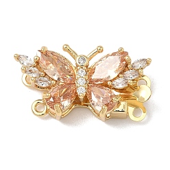 Легкий Лосось Застежки-бабочки из латуни с микропаве из кубического циркония, реальный 18 k позолоченный, 2 нитей, 4-луночное, светлый померанцевый, 12x23x7 мм, отверстия : 1.2 mm и 1.4 мм