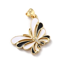 Черный Кулоны из экологически чистой латуни с микропаве и кубическим цирконием, с эмалью, долговечный, реальный 18 k позолоченный, без кадмия и без свинца, бабочка, чёрные, 24.5x21x3 мм, отверстие : 4.5x3.5 мм