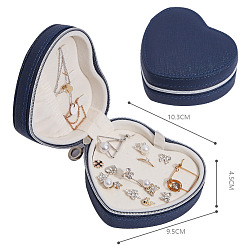 Bleu De Prusse Boîtes à fermeture à glissière de stockage de bijoux en cuir pu coeur, étui de voyage organisateur de bijoux, pour le collier, porte-boucles d'oreilles, null, 9.5x10.3x4.5 cm