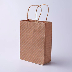 Camel kraft Paper Bags, with Handles, Gift Bags, Shopping Bags, Brown Paper Bag, Rectangle, Diagonal Stripe Pattern, Camel, 21x15x8cm