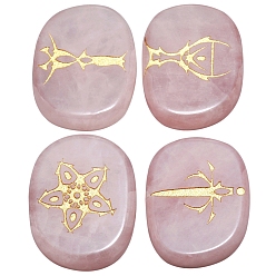 Rose Quartz Natural Rose Quartz Palm Stone, Reiki Healing Pocket Stone for Anxiety Stress Relief Therapy, Oval with Tarro Pattern, 25x20x7mm, 4pcs/set