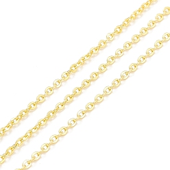 Real 18K Gold Plated Brass Cable Chains, Long-Lasting Plated, with Spool, Cadmium Free & Lead Free, Soldered, Real 18K Gold Plated, 2x1.5x0.3mm, about 32.8 Feet(10m)/roll