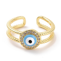 Светло-Голубой Эмалевое кольцо-манжета сглаза с прозрачным кубическим цирконием, украшения из латуни с покрытием из светлого золота для женщин, без кадмия и без свинца, Небесно-голубой, размер США 7 1/4 (17.5 мм)
