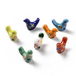 Mixed Color Handmade Printed Porcelain Beads, Pigeon, Mixed Color, 12.5~13x17~19x7~8.5mm, Hole: 1.5mm