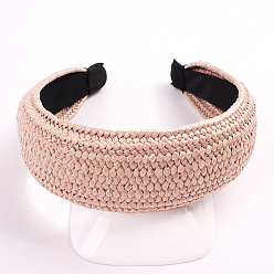 E19 Woven Straight Edge Headband Pink 5CM Отпускная повязка на голову из коврика из травы из рафии ручной работы - заколка для волос с плетением узлов из травы.