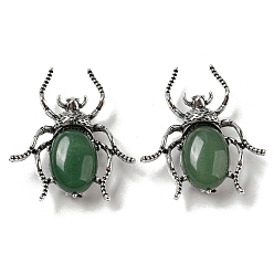 Green Aventurine Dual-use Items Alloy Spider Brooch, with Natural Green Aventurine, Antique Silver, 42x38x12~13mm, Hole: 4.5x4mm