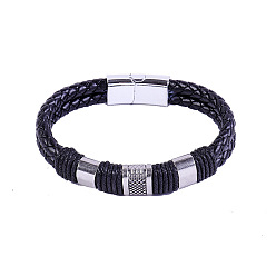 Black 22cm Vintage Leather Bracelet for Men - Stylish and Versatile Handmade Wristband