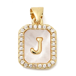 Letter J Латунные микропаве прозрачные подвески с фианитом, с естественной оболочке, без кадмия и без свинца, долговечный, стойки покрытие, буква J, 16.5x12x2 мм, отверстие : 4x3 мм