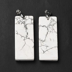 Howlite Natural Howlite Big Pendants, Rectangle Charms, with Rack Plating Platinum Plated Brass Snap on Bails, Lead Free & Cadmium Free, 48~51x19~20x6~7.5mm, Hole: 5.7x4mm