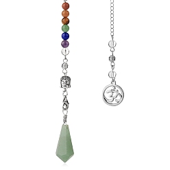 Green Aventurine Natural Green Aventurine Dowsing Pendulum Big Pendants, Undyed, with Platinum Plated Brass Findings, Cone Charm, 230mm