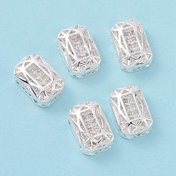 Clear Eco-friendly Brass Micro Pave Cubic Zirconia Multi-strand Links, Rack Plating, Cadmium Free & Lead Free, Rectangle Octagon, Silver Color Plated, Clear, 12x8x5mm, Hole: 1.2mm