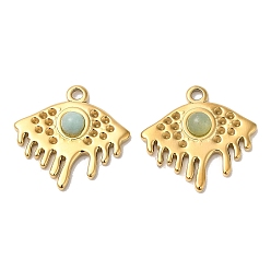 Green Aventurine Ion Plating(IP) 316 Stainless Steel Melting Eye Pendant Rhinestone Settings, with Natural Green Aventurine, Real 24K Gold Plated, Fit for 1mm Rhinestone, 19x20x4mm, Hole: 1.6mm