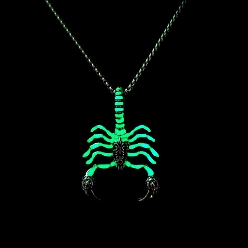 Light Green Luminous Glow in the Dark Alloy Scorpio Pendant Necklaces, with Stainless Steel Curb Chain, Light Green, 27.56 inch(70cm)