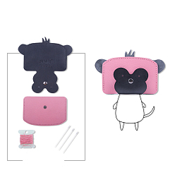 Black DIY Monkey Clutch Bag Making Kits, Including PU Fabric, Needle and Wire, Black, 7.5x11.5cm