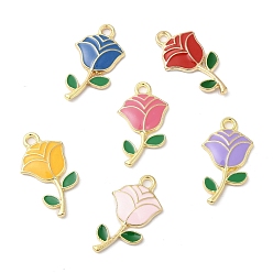 Mixed Color Eco-friendly Alloy Enamel Pendants, Rose Flower Charm, for Valentine's Day, Mixed Color, 23x13x2.5mm, Hole: 2mm