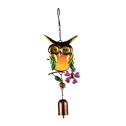 Colorful Spray Painted Iron Wind Chimes, Small Wind Bells Handmade Glass Pendants, Owl, Colorful, 328mm