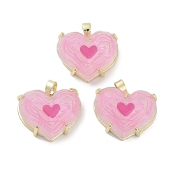 Pink Подвески из граненой смолы из настоящей позолоченной латуни с паве, блестящие подвески в виде сердечек, долговечный, без кадмия и без свинца, розовые, 18 мм, отверстие : 16.5x18.5x9.5 мм