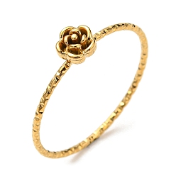 Golden 304 Stainless Steel Rose Flower Finger Ring, Golden, US Size 8 1/4(18.3mm)