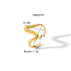 Настоящее золото 18K Нерегулярные кованые 304 открытые манжетные кольца из нержавеющей стали, летний пляж, нет выцветания, реальный 18 k позолоченный, внутренний диаметр: 17 мм