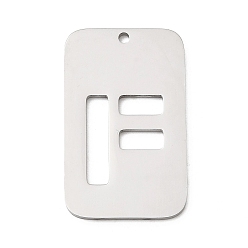 Letter F 304 подвески из нержавеющей стали, прямоугольник с буквой, цвет нержавеющей стали, Буква F, 33x20x1.5 мм, отверстие : 1.8 мм