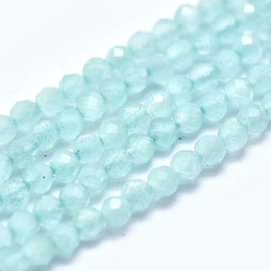 Cyan Cat Eye Beads Strands, Round, Faceted, Cyan, 2mm, Hole: 0.2mm, 14.17 inch(36cm), 174~184pcs/strand