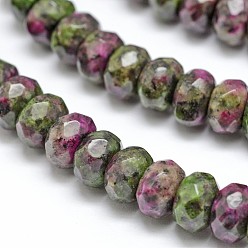 Ruby in Zoisite Faceted Natural Ruby in Zoisite Rondelle Beads Strands, Dyed, 8x5mm, Hole: 1mm, about 76pcs/strand, 15.2 inch