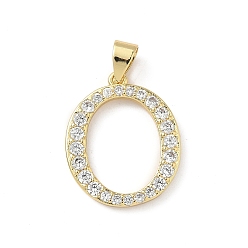 Letter O Латунные микро проложить кубического циркония подвески, без свинца и без кадмия, долговечный, реальный 18 k позолоченный, стойки покрытие, Письмо O, 20x16.5x2 мм, отверстие : 4.5x3 мм