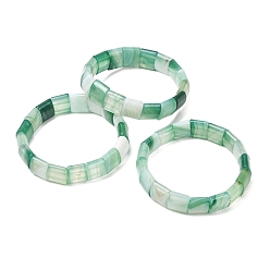 Light Green Square Natural Banded Agate(Dyed & Heated) Beaded Stretch Bracelets for Women Men, Light Green, Inner Diameter: 2.30 inch(5.85cm)