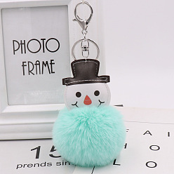 Mint Green Fur Christmas Snowman Bag Keychain PU Leather Imitation Rex Rabbit Plush Keychain Gift